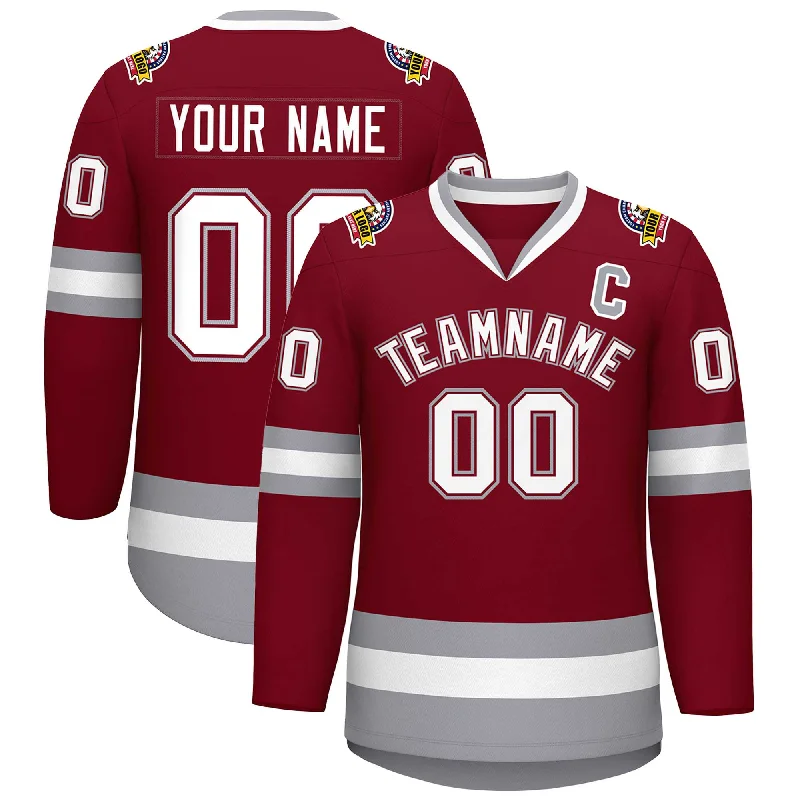 Custom Crimson White Crimson-Gray Classic Style Hockey Jersey Refined Men's European