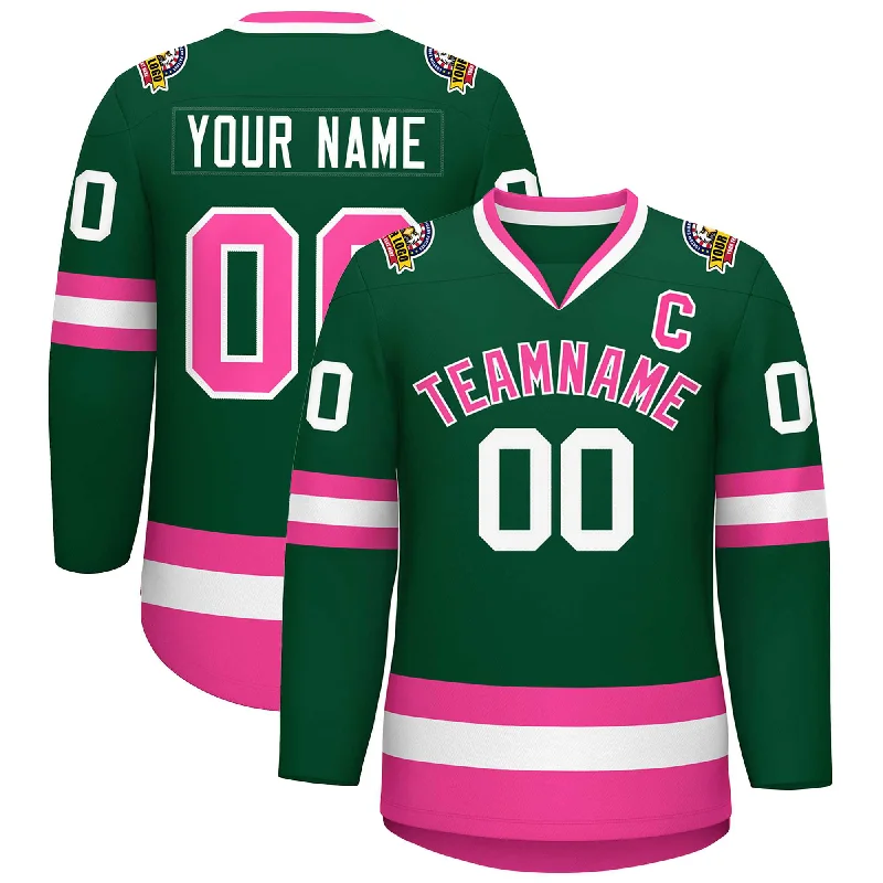 Custom Green Pink-White Classic Style Hockey Jersey Elegant Men's Formal 