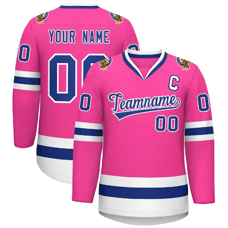 Custom Pink Royal-White Classic Style Hockey Jersey Cool Men's Distressed